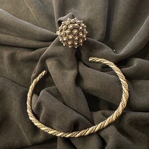 SET: sterling silver braided wire cuff bracelet & adjustable dome ring Vintage